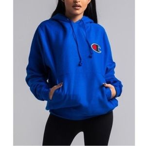 womens blue champion hoodie, size xs